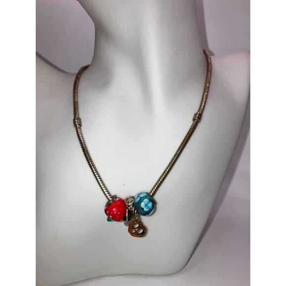 4 Charms Slide Snake Chain 15 7/8 Inch Necklace! - Picture 7 of 12